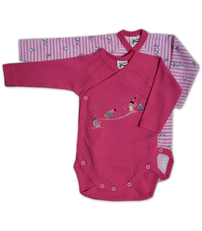 Set 2 body uri cu maneca lunga Alb/roz Pinguini 3 luni, [],bestfam.ro
