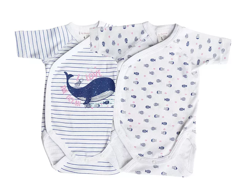 Set 2 body uri cu maneca scurta alb/albastru Balena 0 luni, [],bestfam.ro