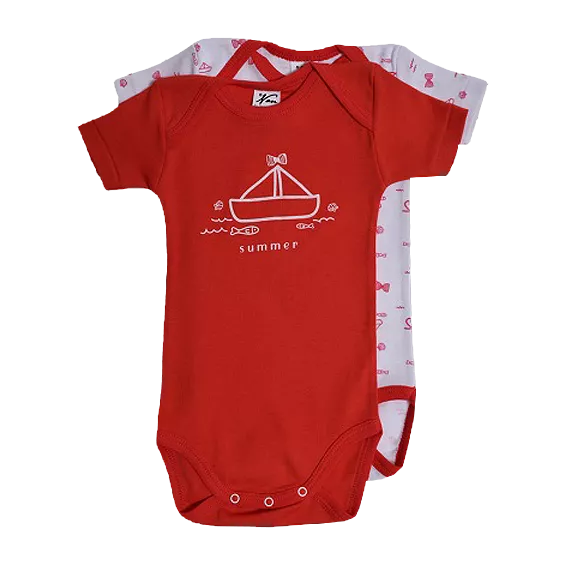 Set 2 body uri cu maneca scurta alb/rosu - Barca, [],bestfam.ro
