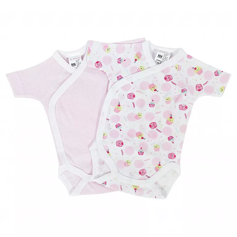 Set 2 body uri cu maneca scurta alb/roz Briose 3 luni, [],bestfam.ro