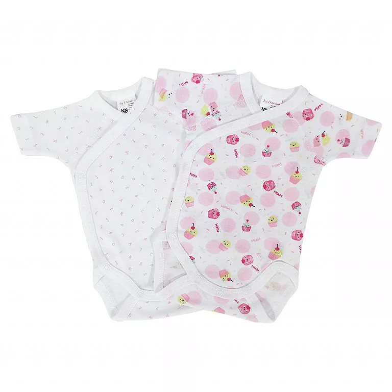 Set 2 body uri cu maneca scurta alb/roz Briose 6 luni, [],bestfam.ro