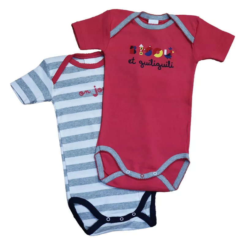 Set 2 body uri cu maneca scurta Rosu/alb/gri 3 luni (59 cm), [],bestfam.ro