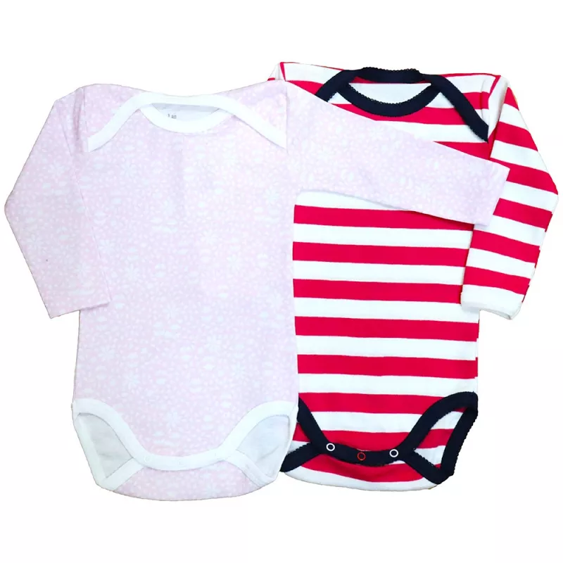 Set 2 body-uri cu maneca lunga - Flori/Dungi   18 luni, [],bestfam.ro