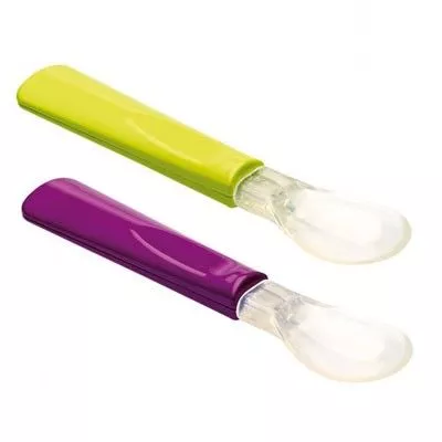 Set 2 lingurite cu varf din silicon verde/mov - Thermobaby, [],bestfam.ro