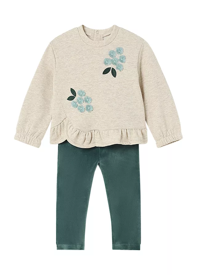 Set 2 piese - Bluza cu volane + Pantaloni - Verde - Mayoral  , [],bestfam.ro