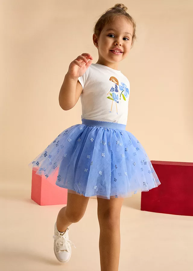 Set 2 piese - Fusta tul+tricou - flori - Mayoral, [],bestfam.ro