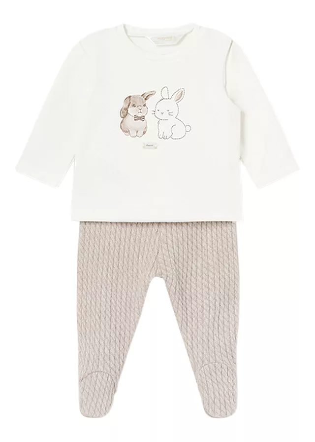 Set 2 piese - Pantaloni cu botosei + Bluza 2 iepurasi - Maro - Mayoral, [],bestfam.ro