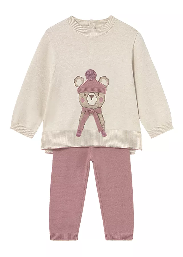 Set 2 piese - Pulover + pantaloni tricotati - bej/roz - Mayoral   4 ani, [],bestfam.ro