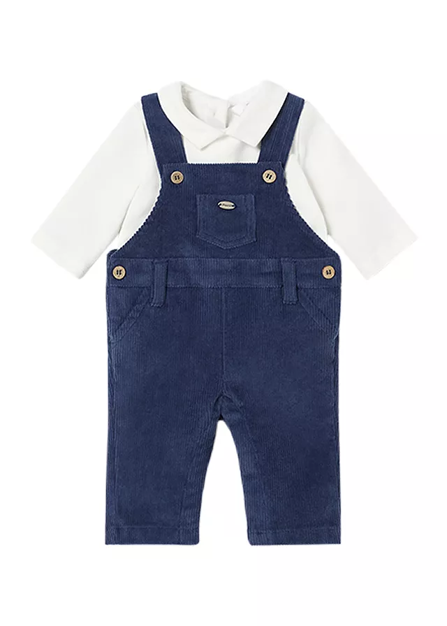 Set 2 piese - Salopeta velur cu bretele + bluza cu maneca lunga si guler - Mayoral    6-9 luni (75 cm), [],bestfam.ro