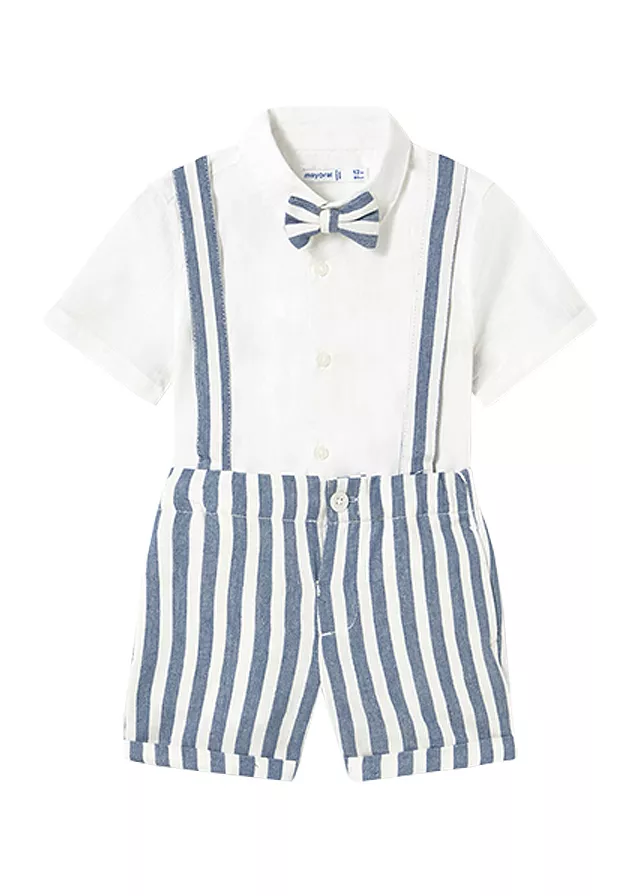 Set 2 piese, pantaloni scurti cu bretele + camasa cu papion - Mayoral, [],bestfam.ro