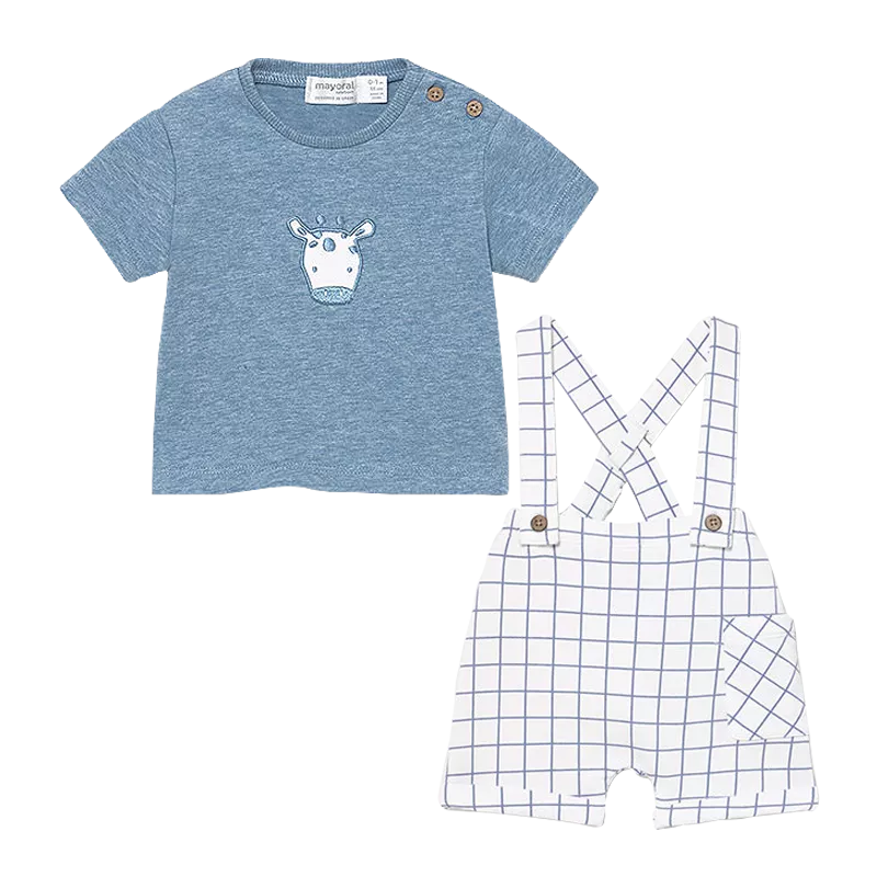 Set 2 piese - Salopeta cu carouri si tricou - Mayoral 4-6 luni, [],bestfam.ro
