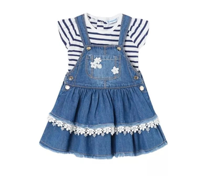Set 2 piese - Salopeta fusta blugi cu bretele + tricou - Mayoral  2 ani, [],bestfam.ro