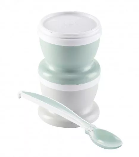 Set 2 recipiente cu capac si lingurita - Celadon green - Thermobaby, [],bestfam.ro