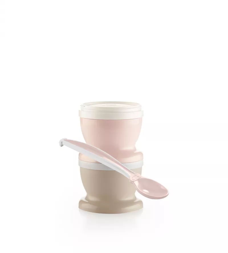 Set 2 recipiente cu capac si lingurita - Powder Pink - Thermobaby, [],bestfam.ro