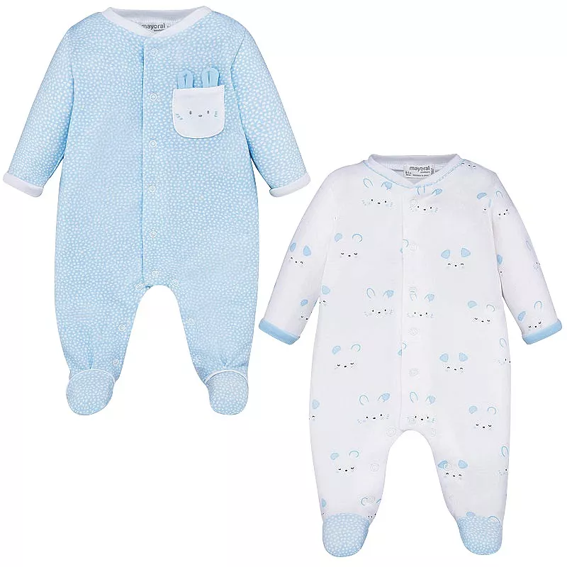 Set 2 salopete (pijamale) - Iepurasi bleu / alb - Mayoral, [],bestfam.ro