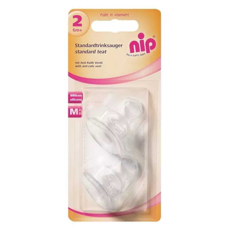 Set 2 tetine ortodontice din silicon moale, forma anatomica, anti-colici, pentru biberoane standard, debit mediu (M), marimea 2 (6+ luni), nip 33007, [],bestfam.ro