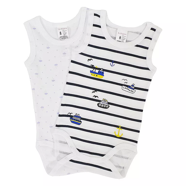 Set 2 Body maiou cu imprimeu Vapoare si Nori 12 luni, [],bestfam.ro