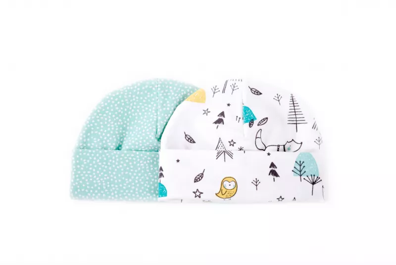 Set 2 caciulite nou-nascut Alaska/Mint Dots, [],bestfam.ro