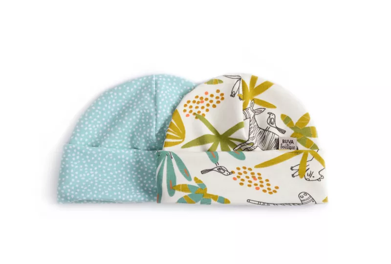 Set 2 caciulite nou-nascut Jungle/Mint, [],bestfam.ro