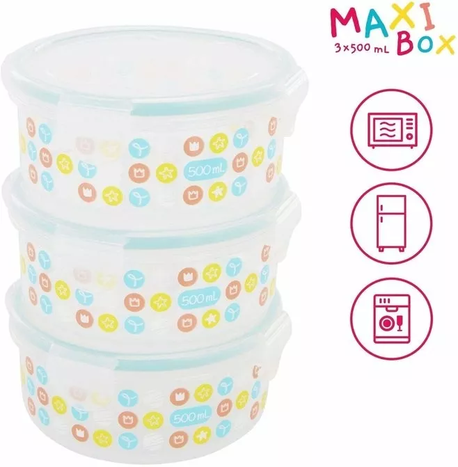 Set 3 boluri ermetice - Maxi 500 ml pentru pastrarea hranei - Badabulle, [],bestfam.ro