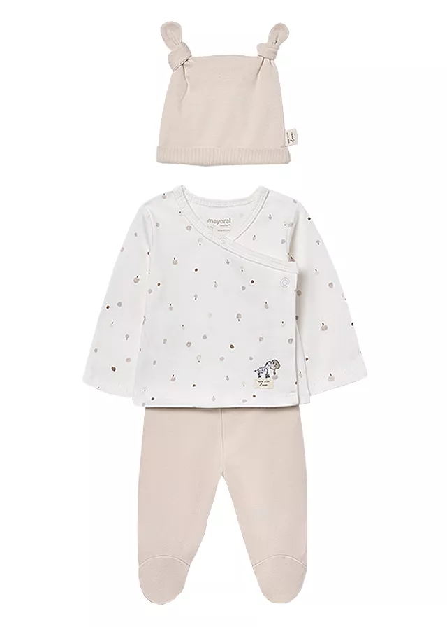 Set 3 piese - Bluza+pantaloni+caciulita - alb/crem - Mayoral  1-2 luni, [],bestfam.ro