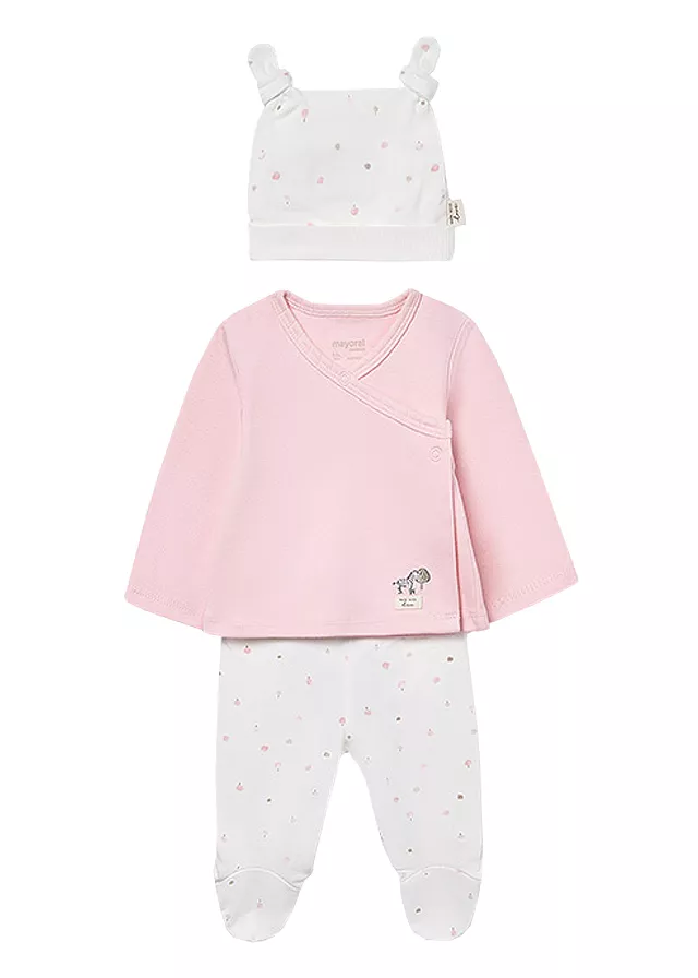 Set 3 piese - Bluza+pantaloni+caciulita - alb/roz - Mayoral  0-1 luni, [],bestfam.ro