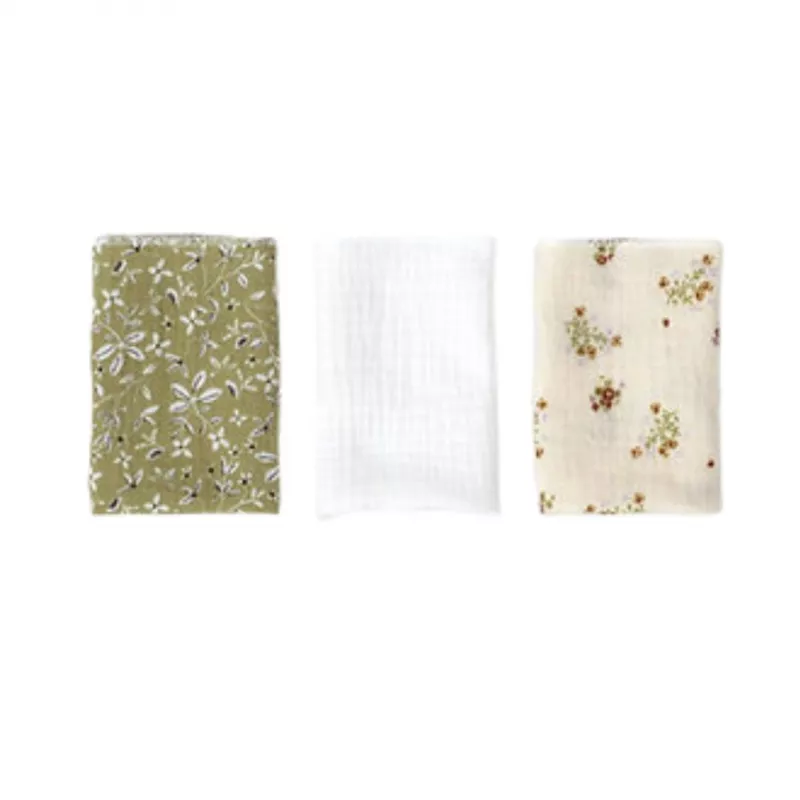 Set 3x batistute muselina Almond, White, Flowers - Buva , [],bestfam.ro