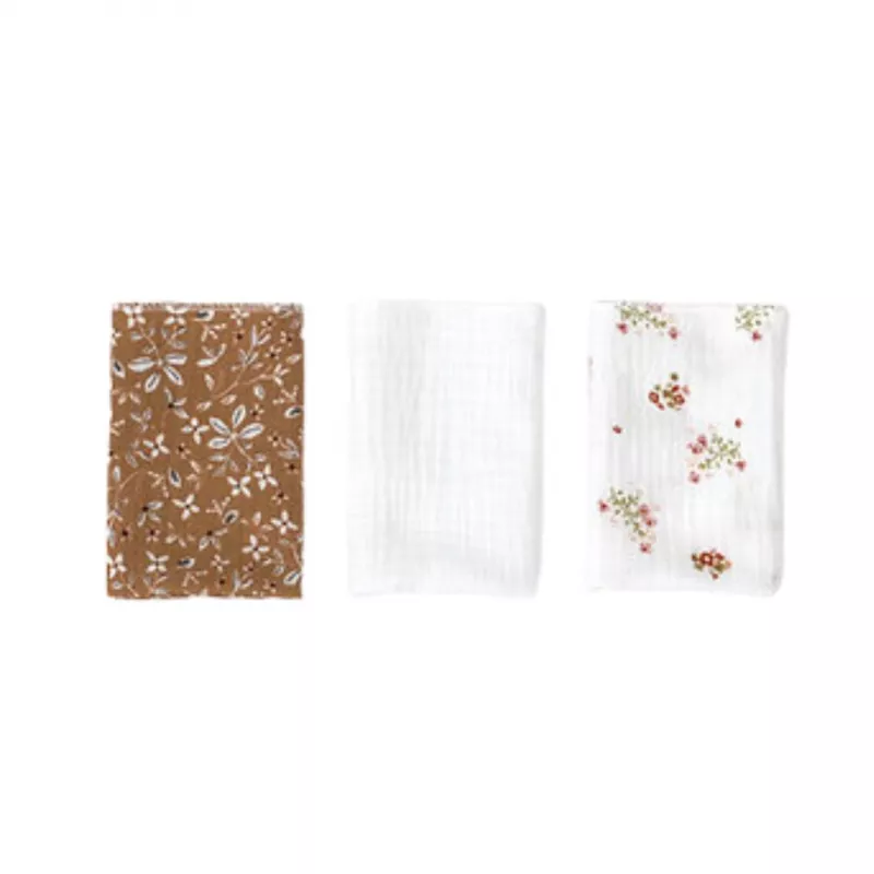 Set 3x batistute muselina Caramel, White, Flowers - Buva, [],bestfam.ro