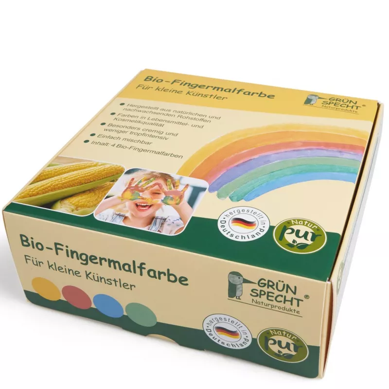 Set 4 culori vopsea organica pentru degete, pentru copii, 2 ani+, pentru pictat direct cu palma sau talpa, Gruenspecht 691-00, [],bestfam.ro