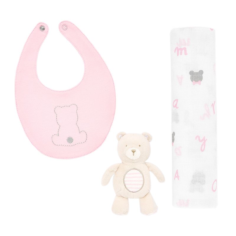 Set cadou - muselina, bavetica si ursulet - roz - Mayoral , [],bestfam.ro