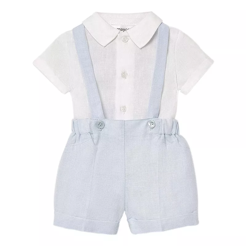 Set camasa + pantaloni scurti cu bretele - alb / bleu - Mayoral, [],bestfam.ro