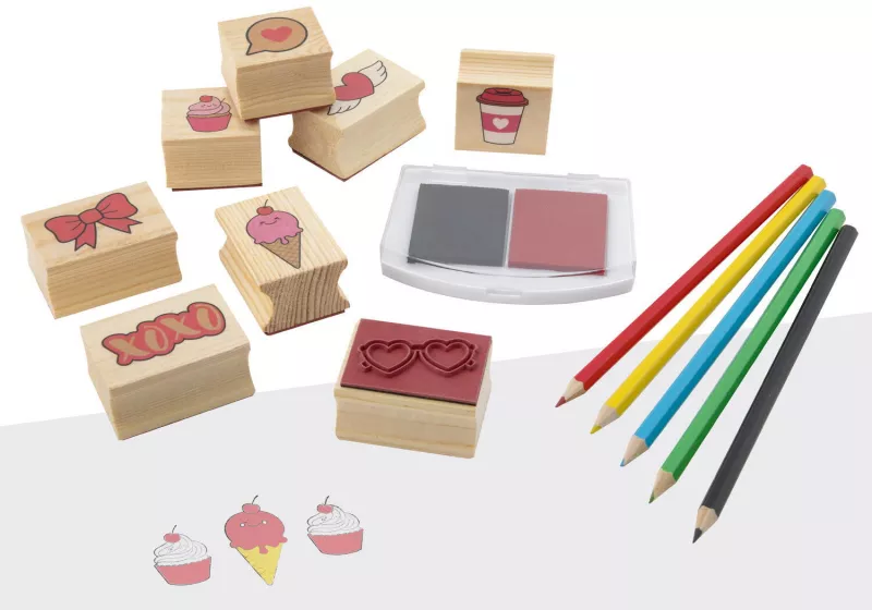 Set creativ - Stampile din lemn cu tusiera (inimioare), [],bestfam.ro