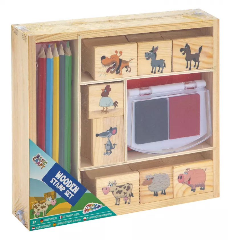 Set creativ - Stampile din lemn cu tusiera, [],bestfam.ro