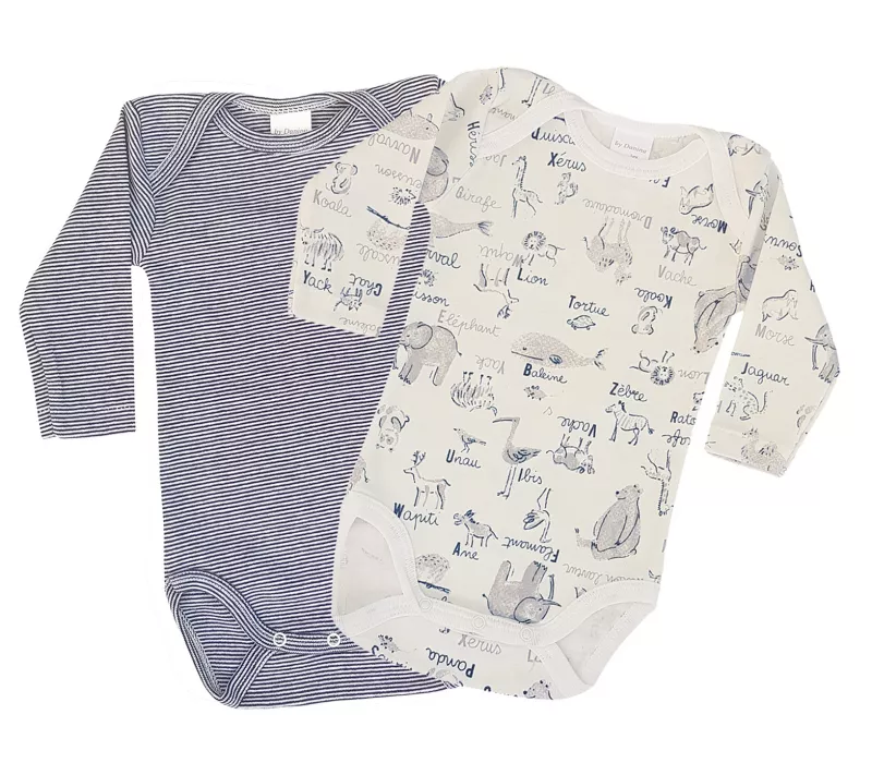 Set de 2 body cu maneca lunga Alb/Albastru alb  Zoo, [],bestfam.ro