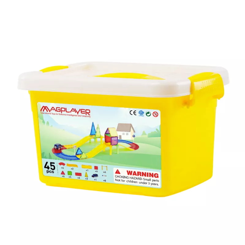 Set de constructie magnetic 3D - Circuit masinute (45 piese), [],bestfam.ro