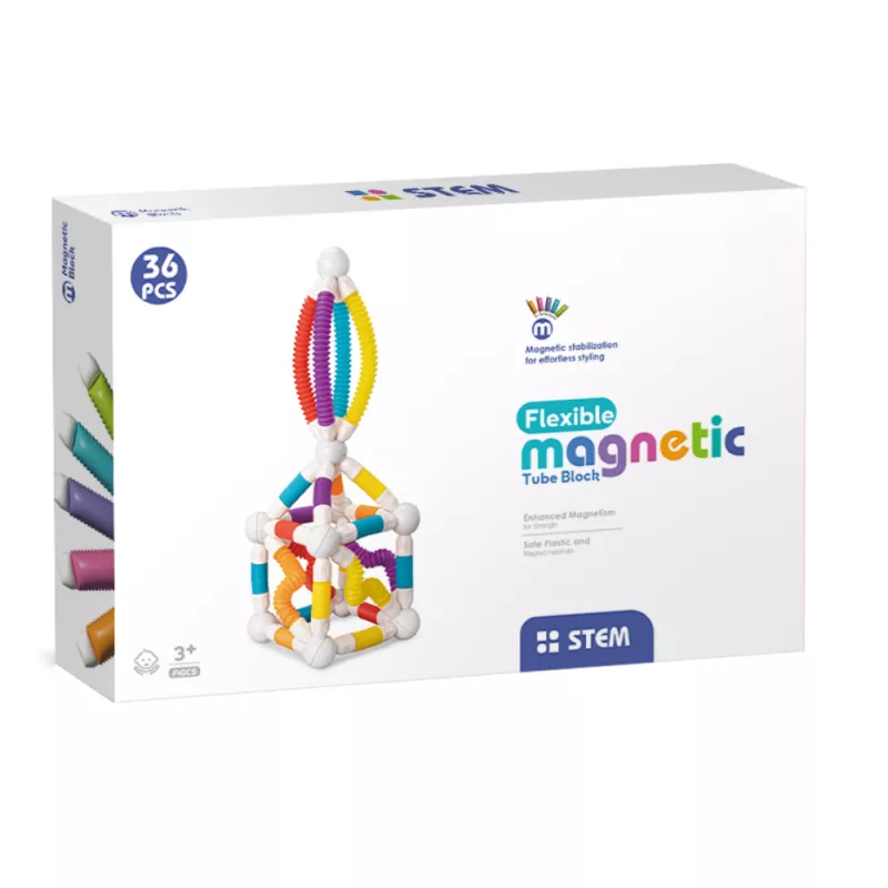 Set de constructie magnetic cu tuburi flexibile (36 piese), [],bestfam.ro