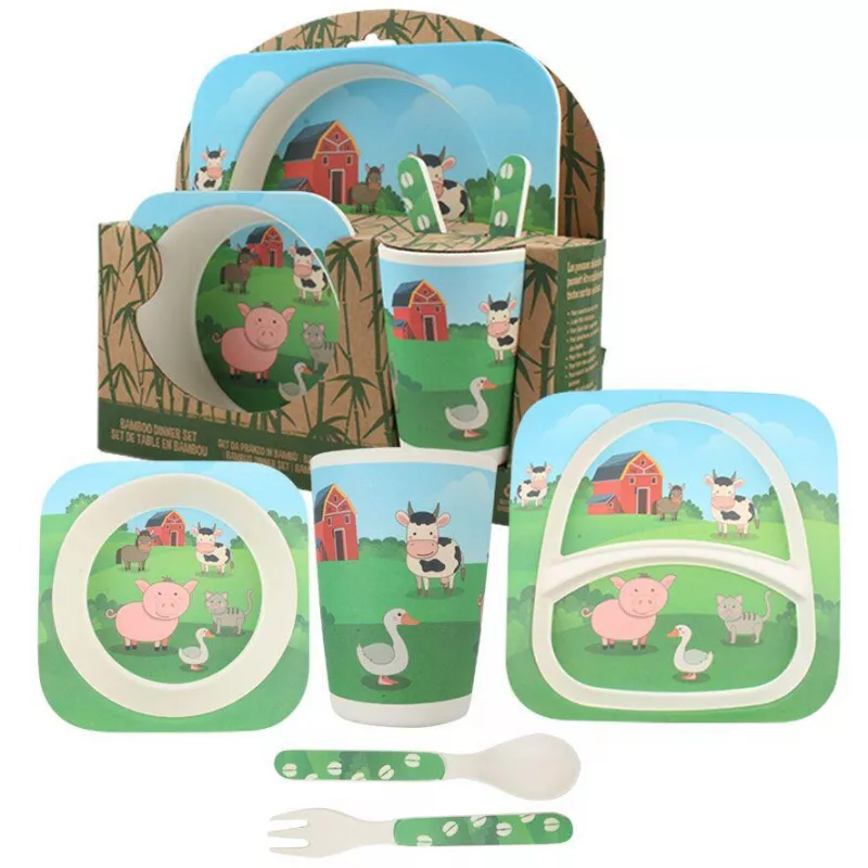 Set de masa din bambus - Ferma (5 piese), [],bestfam.ro