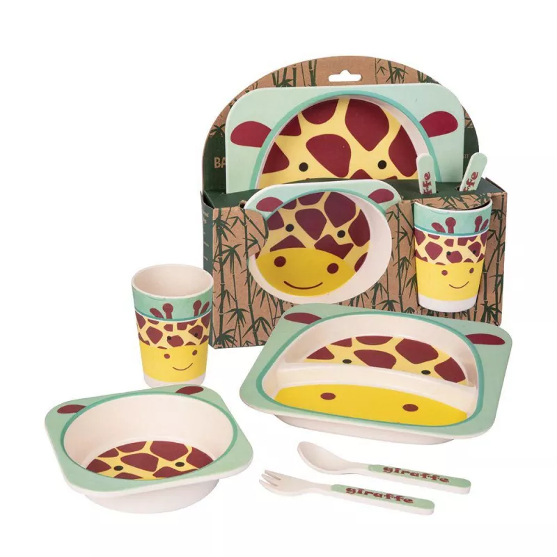 Set de masa din bambus - Girafa (5 piese), [],bestfam.ro