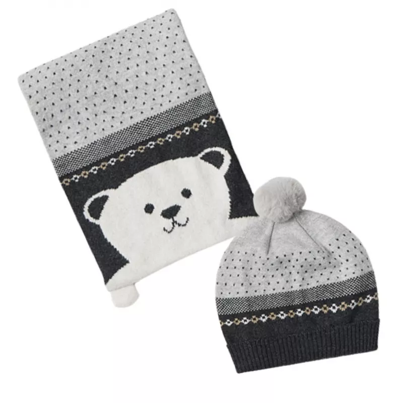 Set Gri caciula si fular ursulet bebe  - Mayoral    12 luni (80 cm), [],bestfam.ro