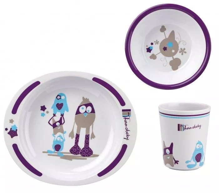 Set pentru masa din melamina - LITTLE MONSTER - Thermobaby, [],bestfam.ro