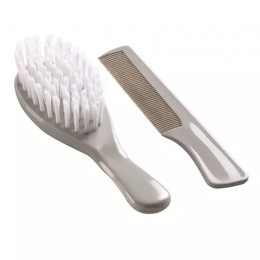 Set perie si pieptan pentru bebelusi - Gri - Thermobaby, [],bestfam.ro