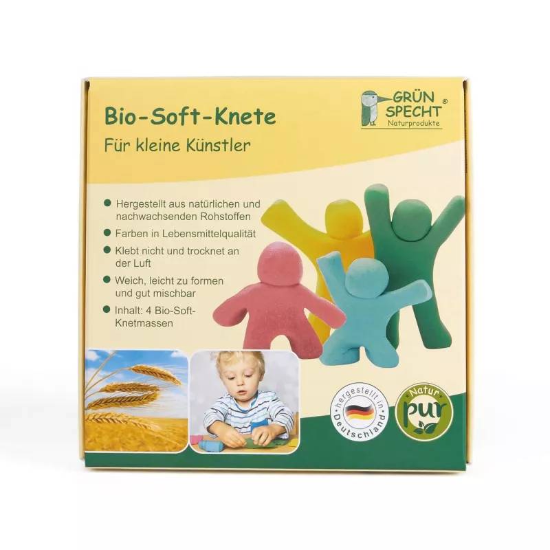 Set Plastilina organica, pentru copii, 2 ani+, la tub, 4 culori, moale, nelipicioasa, usor de modelat, Grunspecht 680-00, [],bestfam.ro