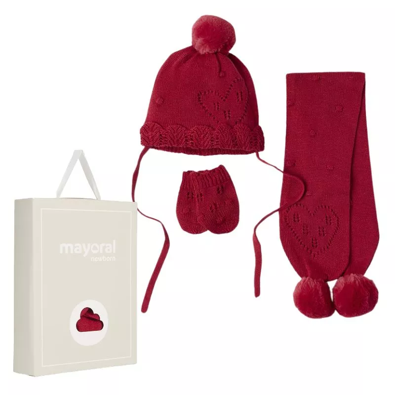 Set Rosu caciula cu fular si manusi  - Mayoral   18 luni, [],bestfam.ro