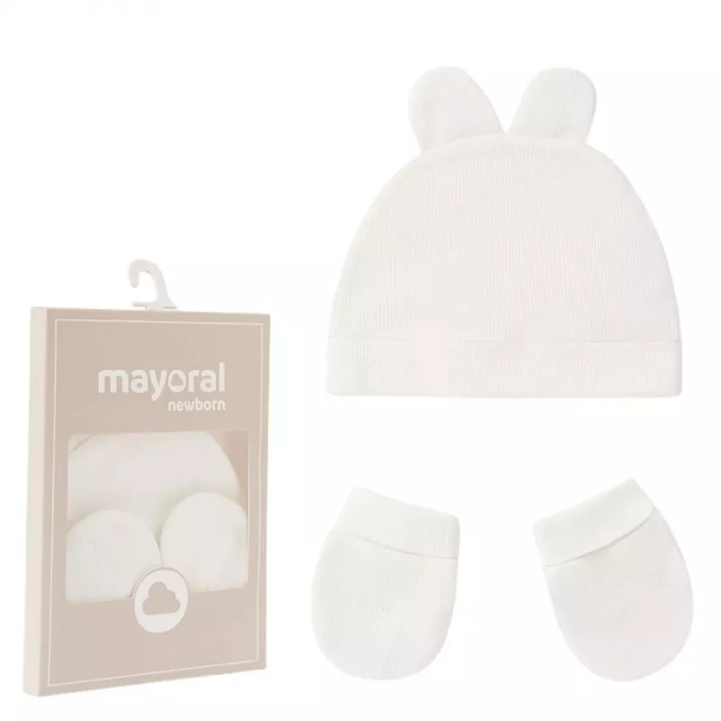 Set Alb caciula si manusi Better Cotton bebe - Mayoral, [],bestfam.ro