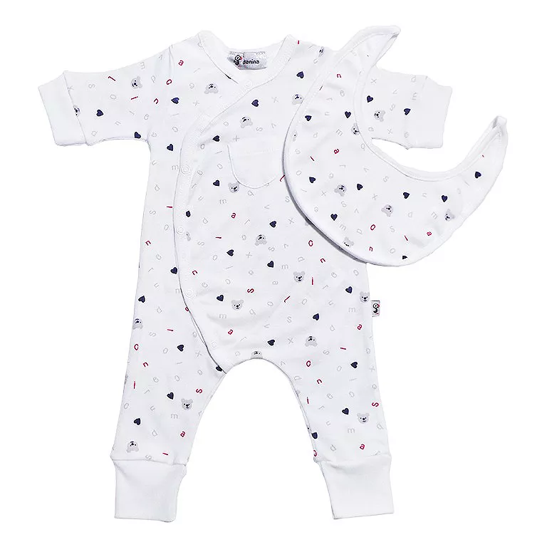 Set salopeta cu maneca lunga Ursuleti si inimioare cu Baveta  0 luni, [],bestfam.ro