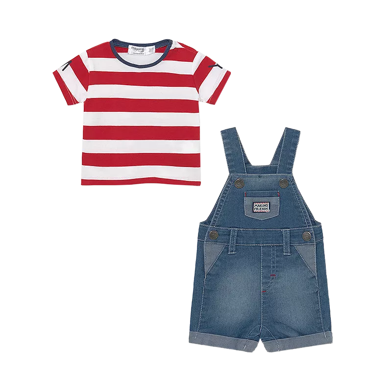 Set 2 piese - Salopeta blugi cu bretele + tricou - Mayoral, [],bestfam.ro
