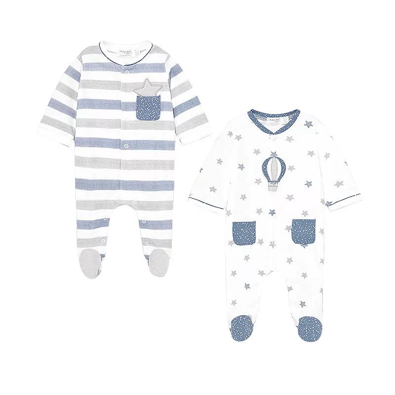 Set 2 salopete (pijamale), albastru - dungi / stelute - Mayoral, [],bestfam.ro