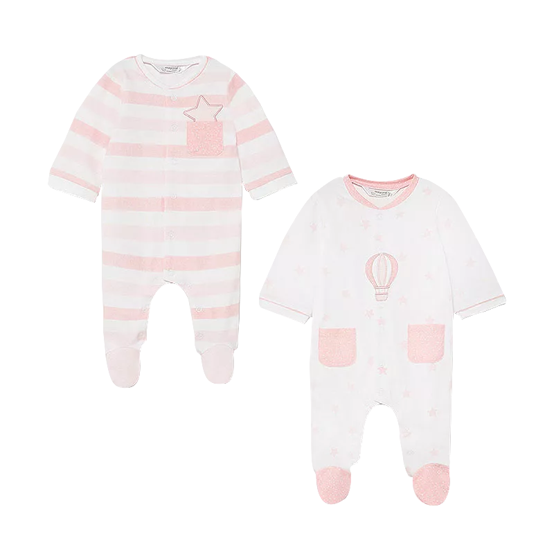 Set 2 salopete (pijamale), roz - dungi / stelute - Mayoral, [],bestfam.ro