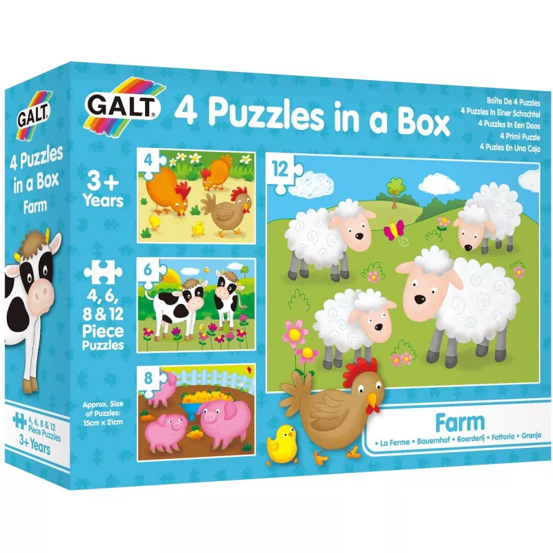 Set 4 puzzle-uri Animale de la ferma (4, 6, 8, 12 piese), [],bestfam.ro