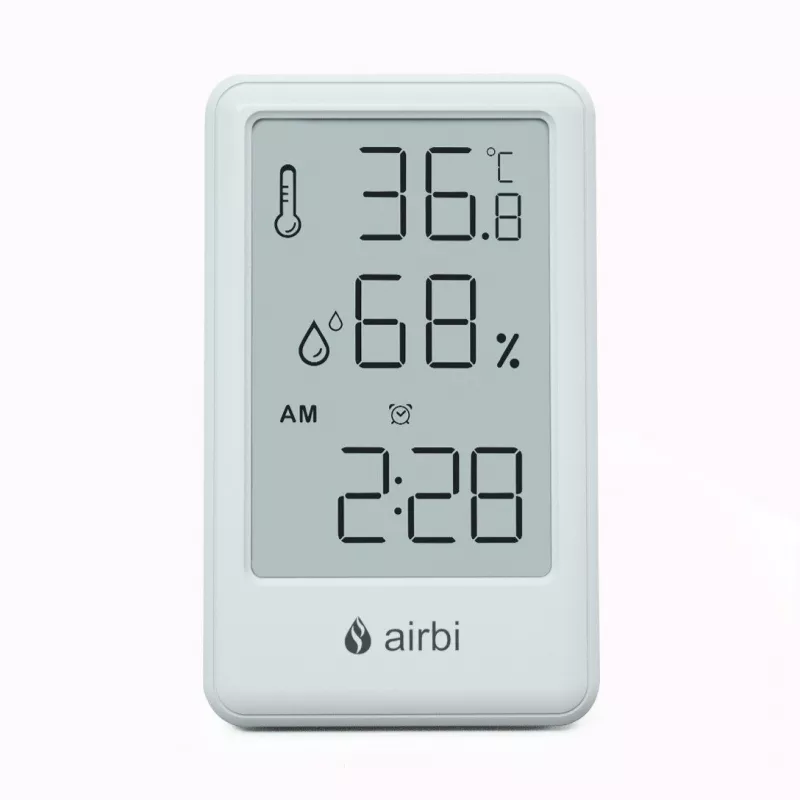 Termometru si higrometru digital de camera, ceas cu alarma, memorie, suport expandabil, alb, AirBi FRAME BI1051, [],bestfam.ro